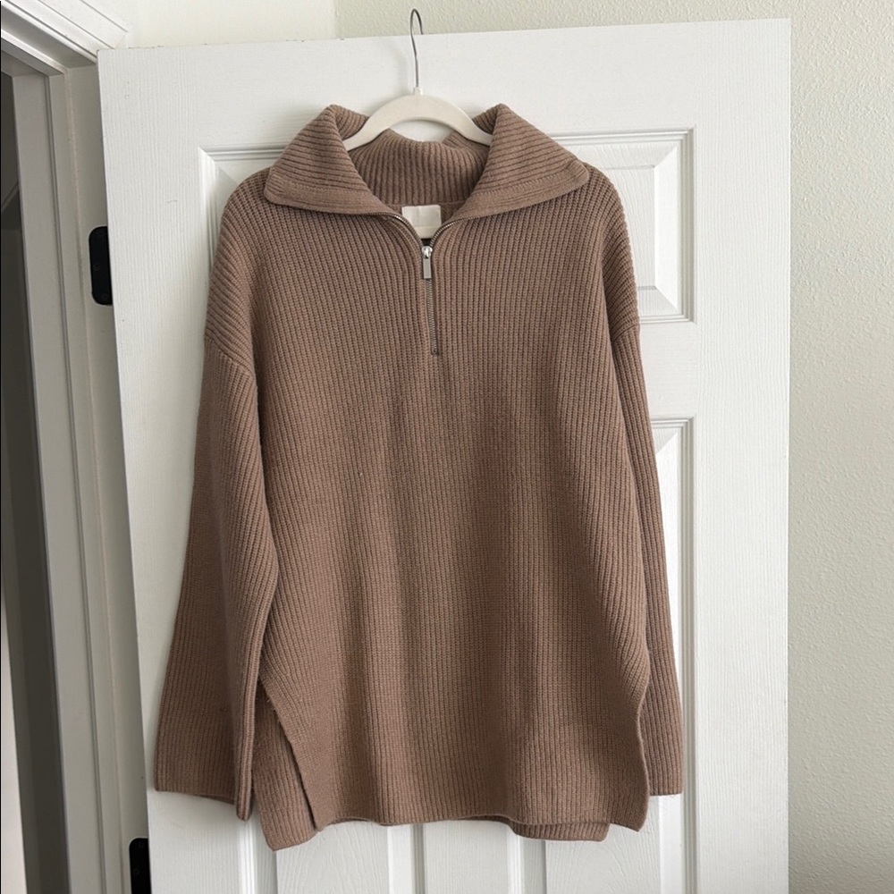 H&M Brown Ribbed Zip Sweater
